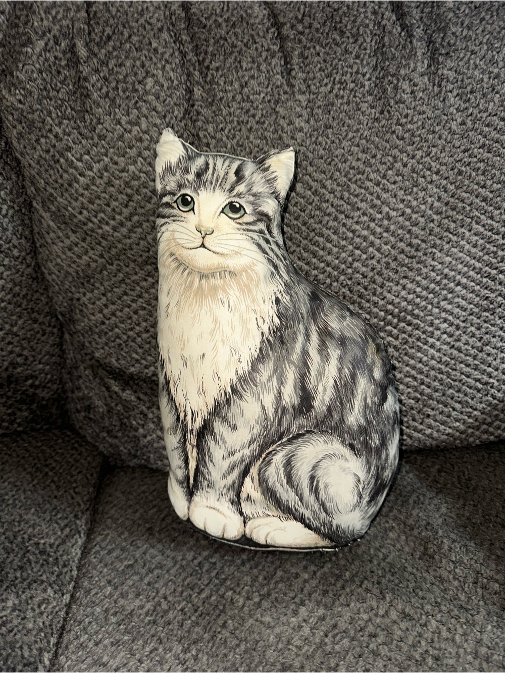 Vintage Cat Shaped Pillow distinguished gray Tabby Handmade decor